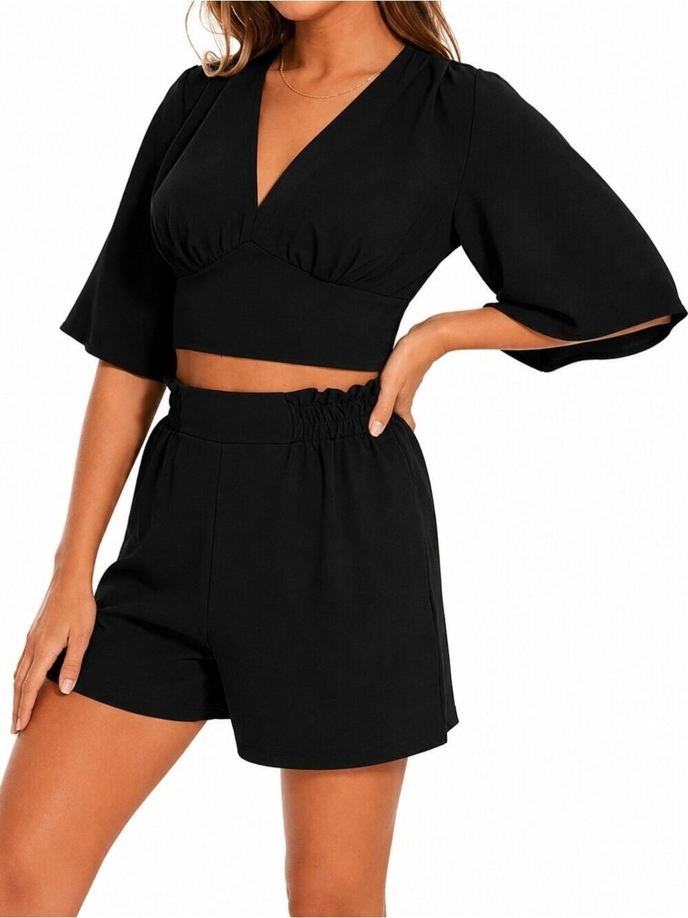 FANCYINN NWT 2 Piece Outfit High Shorts With Open Back Cropped Top Size XL